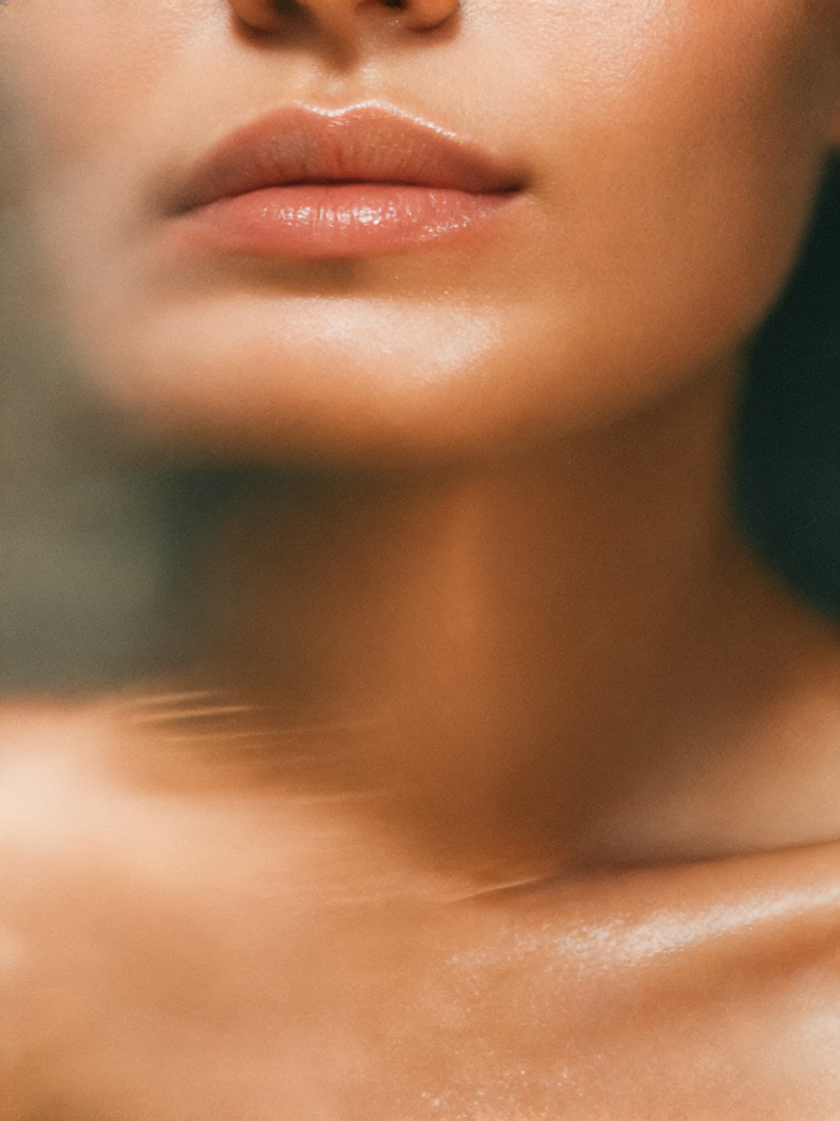 Dewy skin and glossy lips